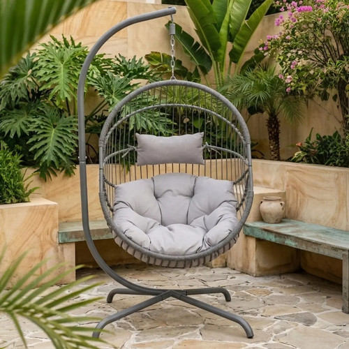 Grey rattan hanging egg - rattan, chair