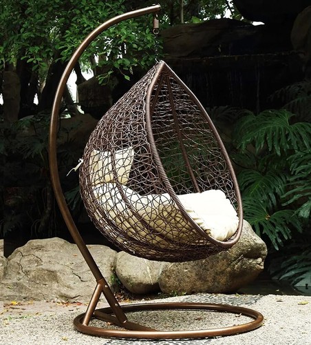 Brown rattan egg chair swing - chair,